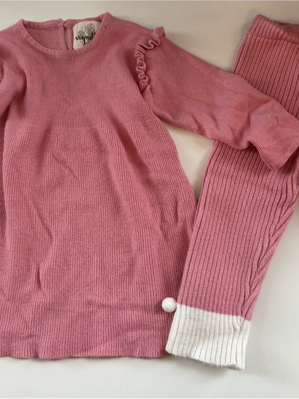Cozy Pink Knit Crew & Scoop Neck Matching Set - Vignette